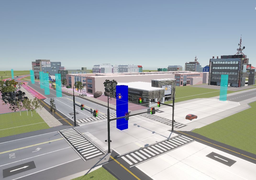 Unity city scene of the VR pedestrian simulator